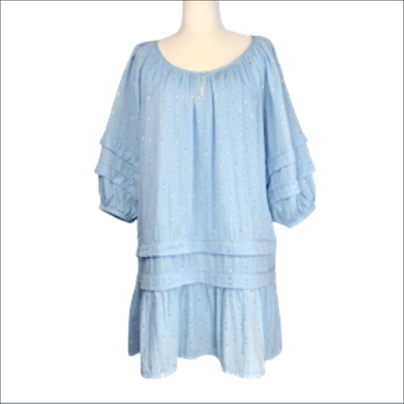 Roller Rabbit Dress Medium Weir Tamania Tiered Boho Festival Metallic - Picture 2 of 14